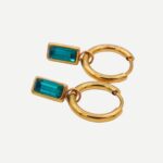 Esmeralda Gouden oorbellen met rechthoekige groene kristal Stainless Steel 2025