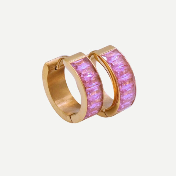Flora Pink stijlvolle gouden hoops met fonkelende roze stenen