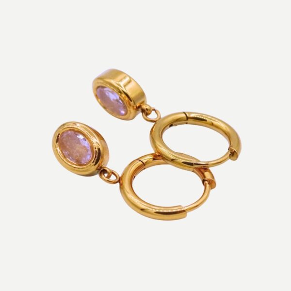 Rosalie Gouden oorbellen met ovale roze edelsteen Stainless Steel