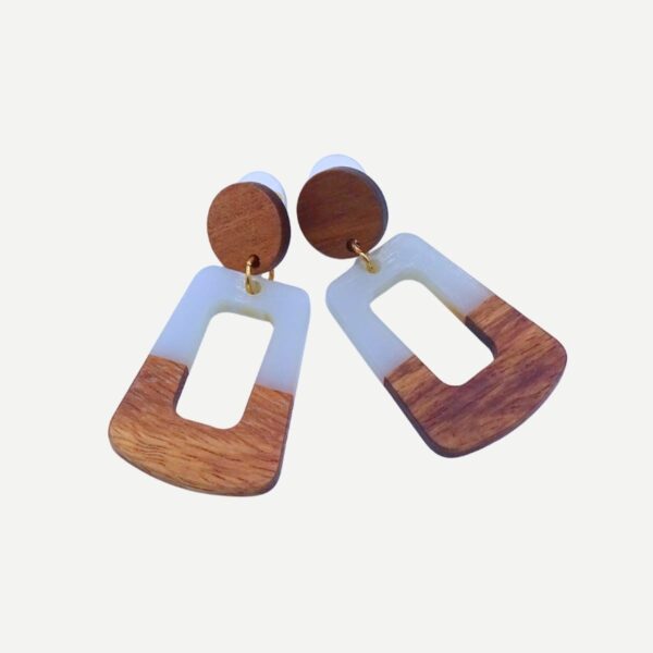 Wooden Block Oorbellen Hout en Wit Acryl Statement Oorbellen 2025