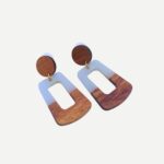 Wooden Block Oorbellen Hout en Wit Acryl Statement Oorbellen Trendy