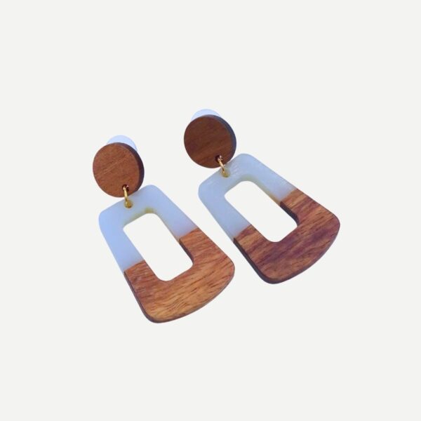 Wooden Block Oorbellen Hout en Wit Acryl Statement Oorbellen Trendy