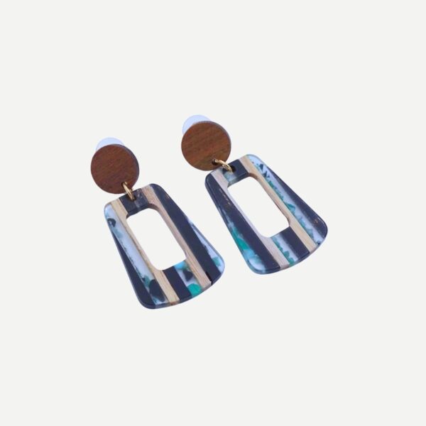 Wooden Stripe Oorbellen Hout en Acryl Statement Hangers Oorbellen